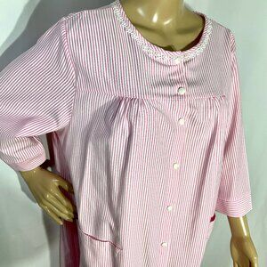 Pink and White Stripe Button Up House Dress Sz L